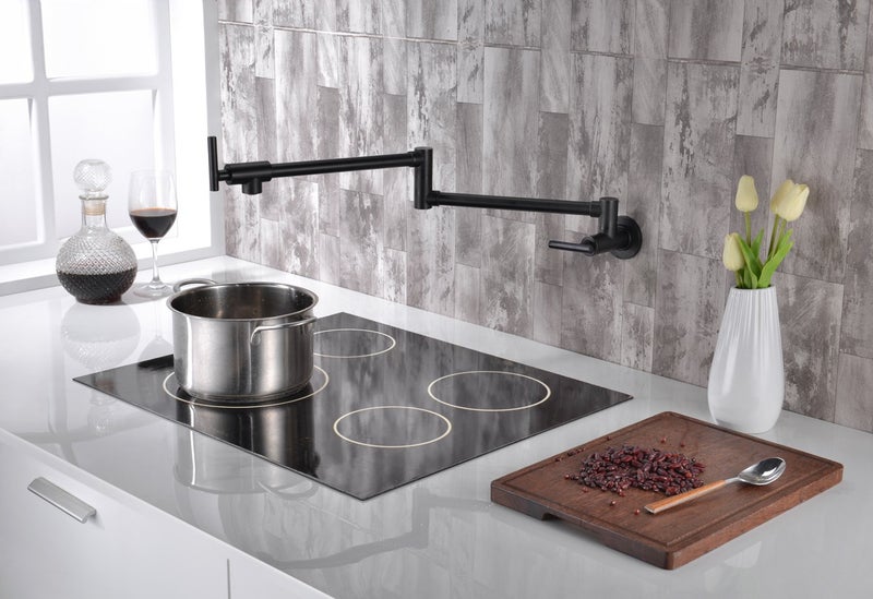 SUMERAIN Pot Filler Faucet Wall Mount Kitchen Faucet Oil Rubbed Bronze, Double-Jointed Swing and Dual Shut-Off Levers - Image 3
